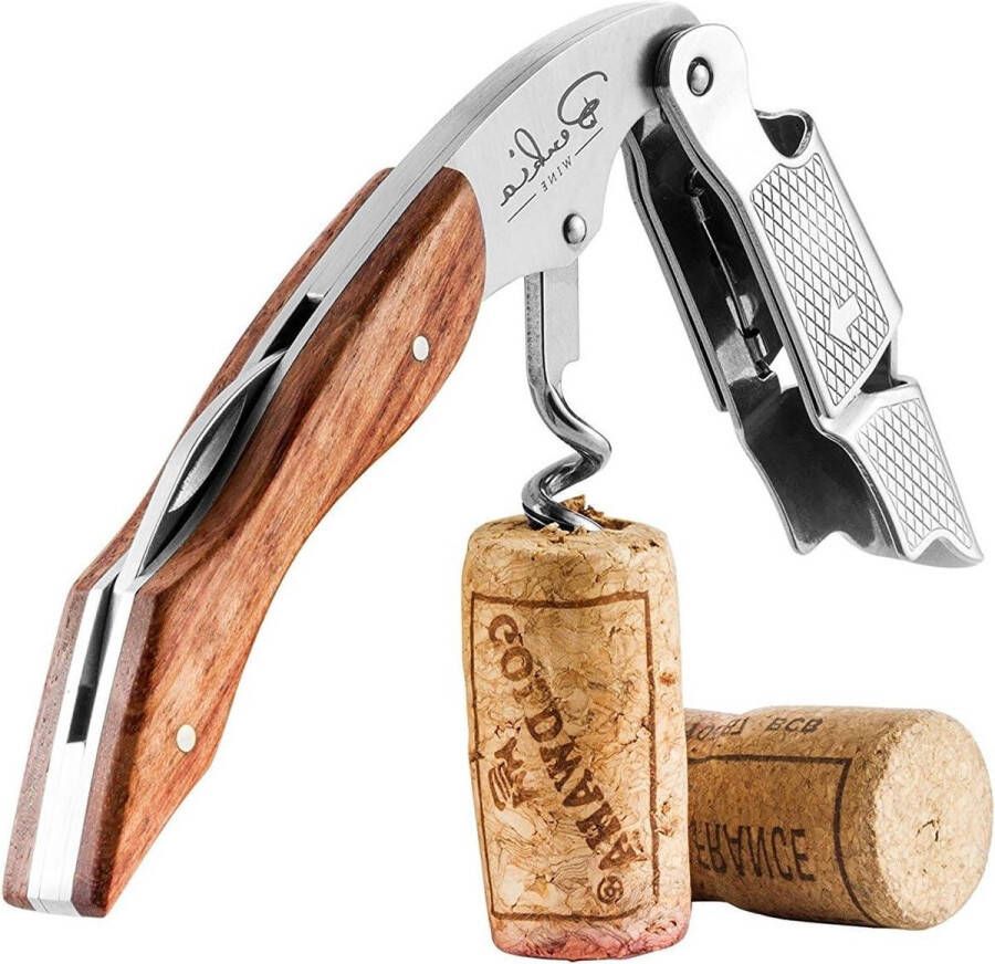Kurkentrekker Professionele Roestvrij Staal Gastronomische Kwaliteit Flesopener Foliesnijder KL KS Professionele Kurkentrekker van Roestvrij Staal met Flesopener en Foliesnijder