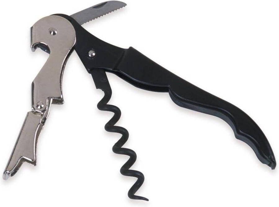 Kurkentrekker roestvrij staal flesopener 3-in-1 zwart capsules openen