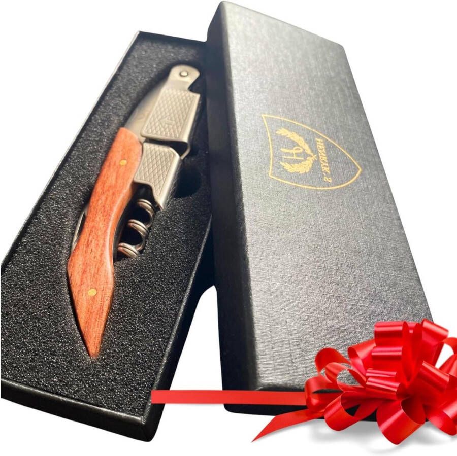 Kurkentrekker van roestvrij staal en houten handvat professionele wijnopener elegant flesopener duurzaam wijnaccessoires