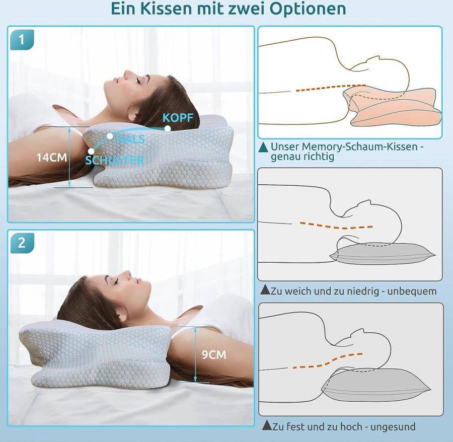 Kussen ergonomisch neksteunkussen van traagschuim en nekkussen voor optimale ondersteuning hoofdkussen voor zijkanten rug en buikslapers