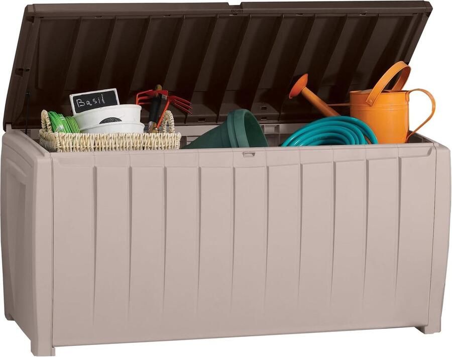 Kussenbox 340 L kunststof beige bruin Opbergbox Tuinbox Kussenbox