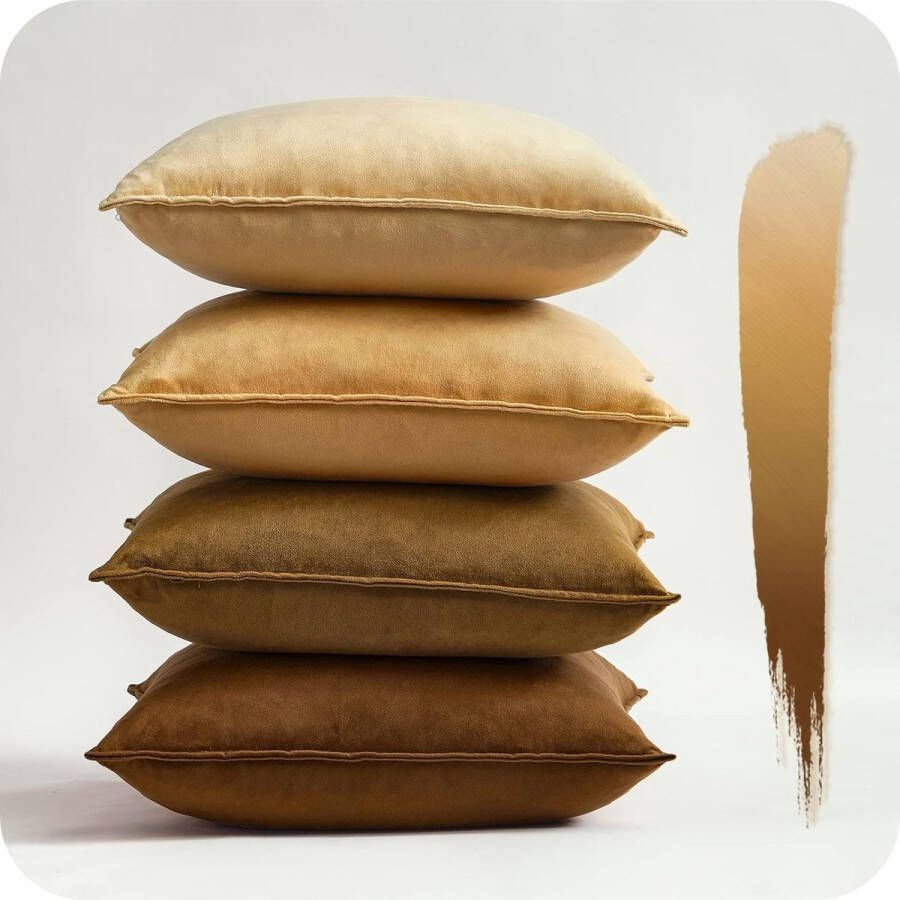 Kussenhoes 40 x 40 cm set van 4 bruin karamel fluwelen kussenhoezen voor bank decoratieve kussenhoes knuffelige kussenhoes moderne decoratie voor woonkamer bed herfst winter