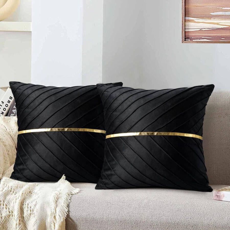 Kussenhoes 50 x 50 cm zwart sierkussen sofakussen sierkussensloop verborgen ritssluiting voor woonkamer bank boho decoratie slaapkamer set van 2