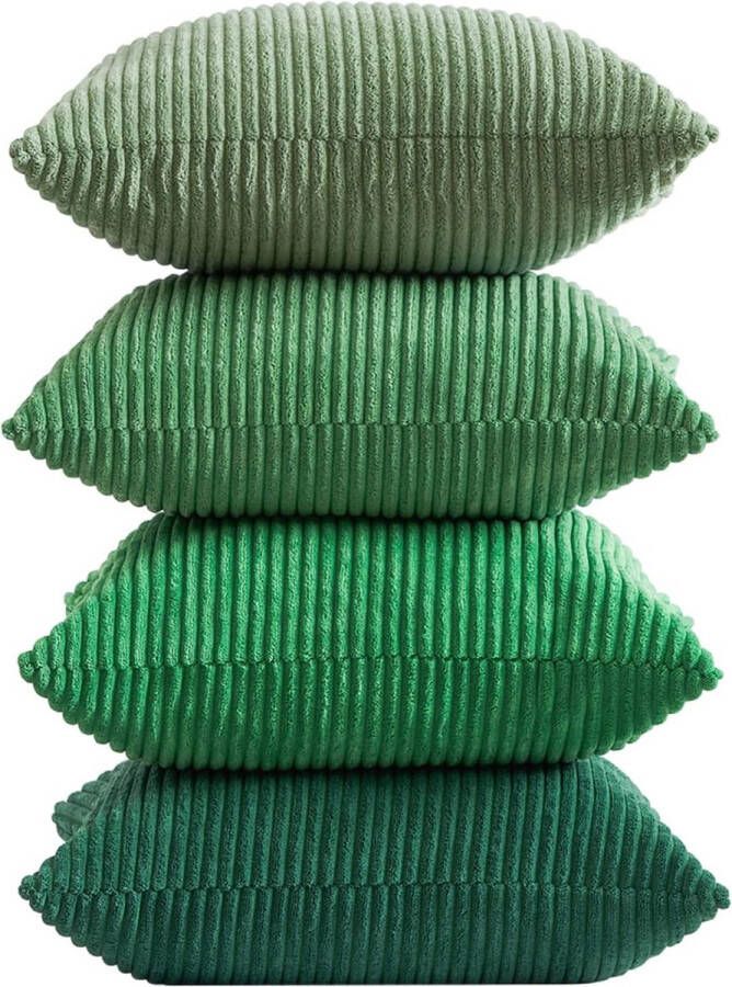 Kussenhoezen 50 x 50 cm groen set van 4 corduroy kussenhoezen decoratieve kussenhoes voor bank slaapkamer woonkamer balkon kinderen pluizig kleurverloop