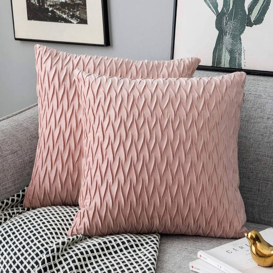 Kussenhoezen set van 2 fluweel zacht stevig voor sofa slaapkamer woonkamer 45 x 45 cm set van 2 stuks roze