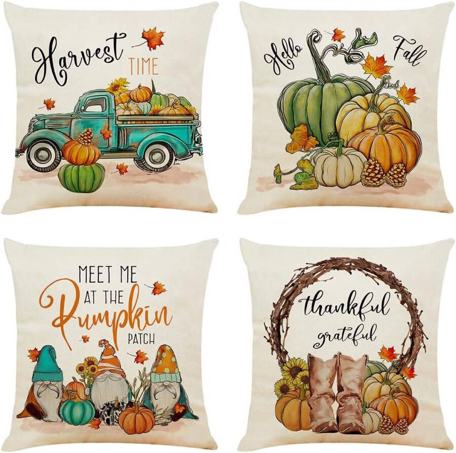 Kussenhoezen voor herfstdecoratie set van 4 decoratieve kussenhoezen met herfstkleuren pompoen oranje kussenhoezen met esdoornbladeren voor boerderij woonkamer 45 x 45 cm