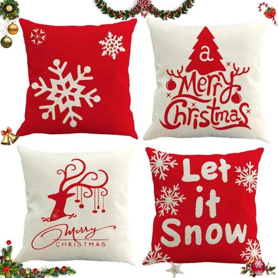 Kussenslopen Kussenhoesjes 45x45 cm Kerst kleuren Set 4 Stuks Perfect voor Kerstmis