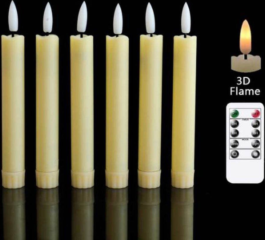 Kwaliteit Pak Van 6 Led kaarsen Vaderdag Wit Beige Korte Led Taper Kaarsen 6.5 10 Inch Vlamloze Batterij Kerst Kaarsen Met 3 D Zwart Lont