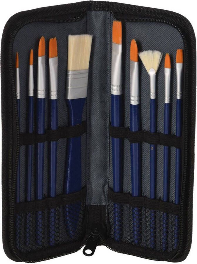 Kwasten Set voor Gouache In Opbergtas. 10st