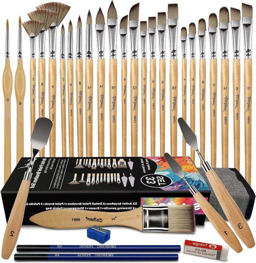 Kwasten voor acrylverf nailon penseel schilderen ronde kwasten vierkant plat spatel organizer tas acryl aquarel