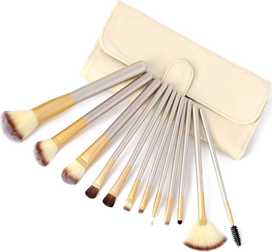 Kwastenset 12 stuks professionele make-upkwastenset met kwastenset voor oogschaduw wenkbrauwen foundation gezichtskwast poederkwast make-upkwast cosmetica-kwast wit