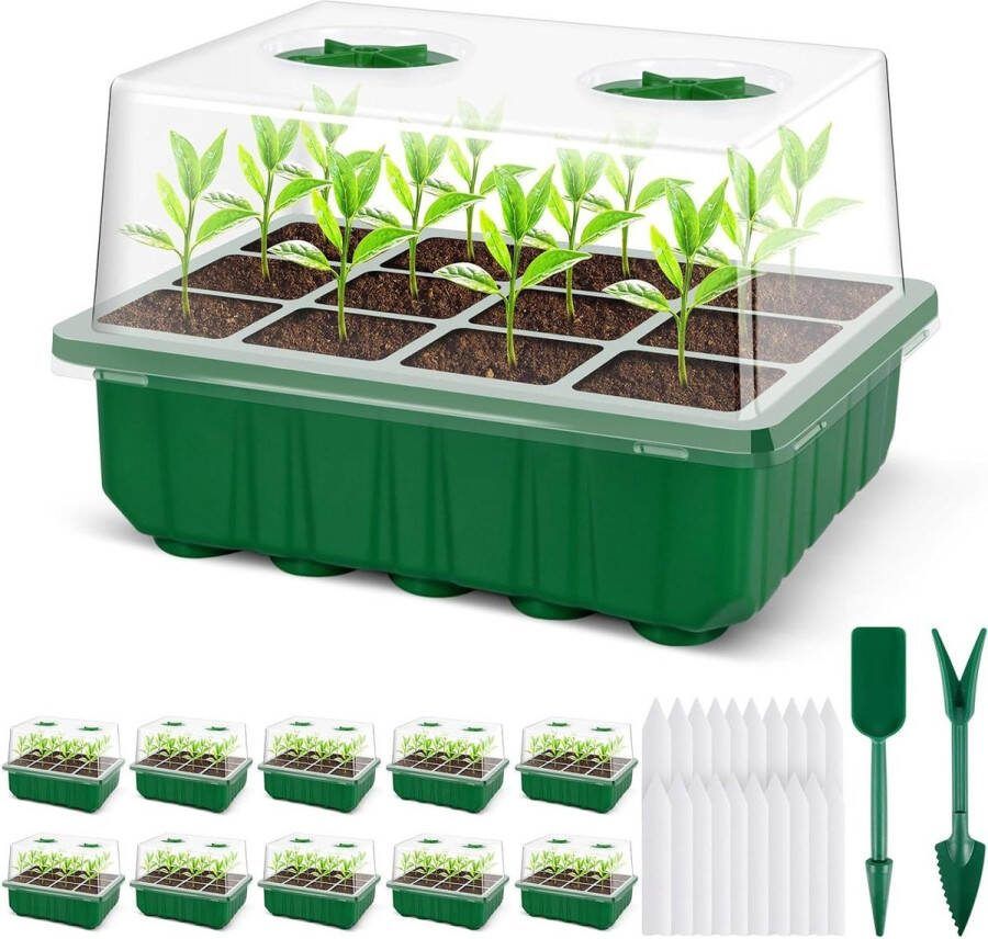 Kweekbak 10 stuks verdikte kweekset 9 cm hoog deksel 120 cellen mini-broeikas planten groen Kweekbak