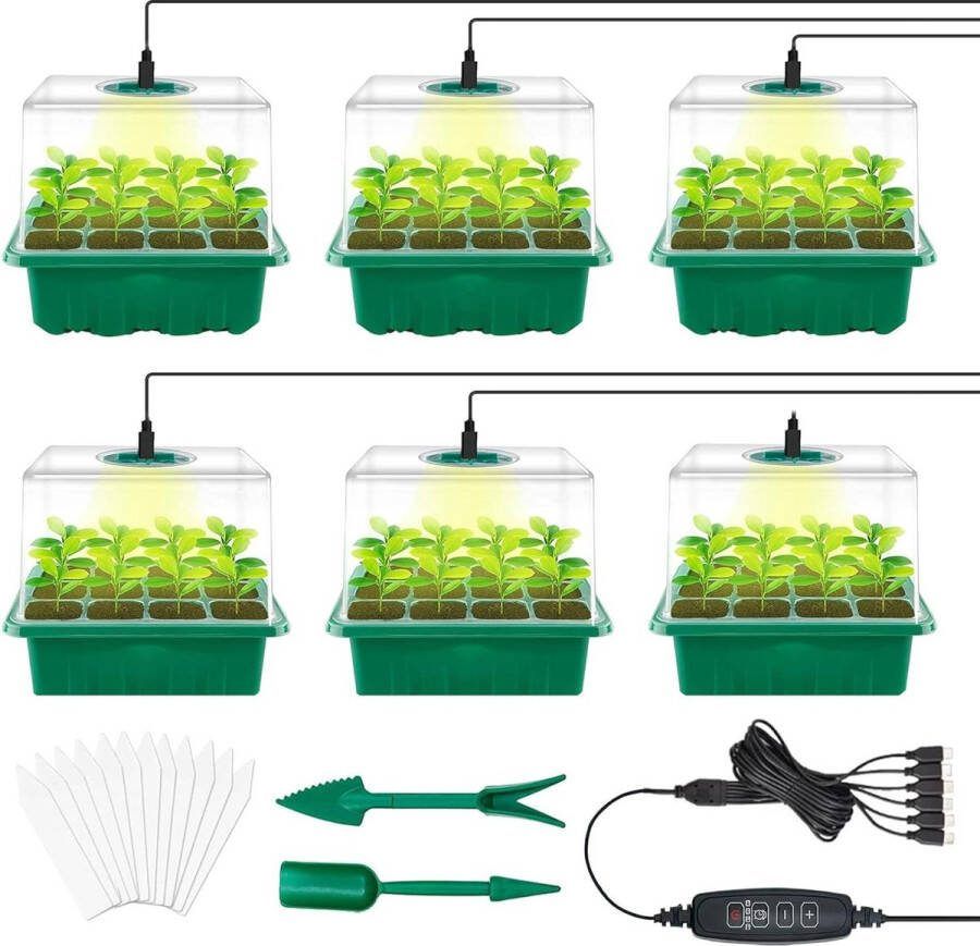 Kweekbak 6 cellen mini broeikas kweekset met timer controller instelbare helderheid voor het kweken met plantenlamp Kweekbak