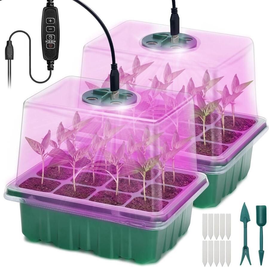Kweekbak Mini-Broeikas Kweekset Zaailingstarter Met Plantenlichten Volledig Spectrum 10 Labels 2 Gereedschap Kweekbak