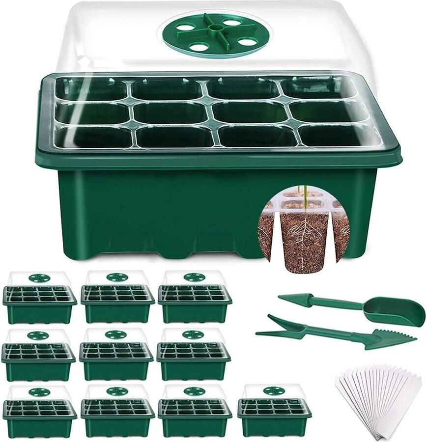Kweekbakken Moestuin Mini broeikas voor planten 10 stuks 120 cellen binnen zaailingenbak- zaailingenbak kwekerij kweekkast met deksel en ventilatie duurzaam