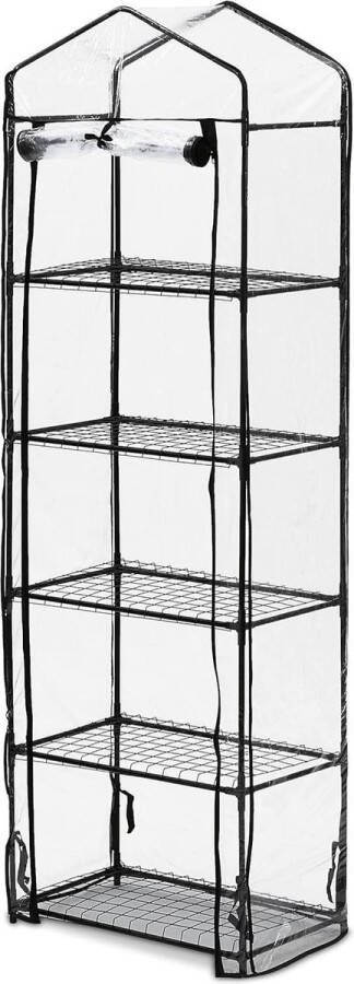 Kweekkas Balkon 193 x 58 x 36 cm 5 Etages IJzer & PVC Folie Foliekas Doorzichtig Zwart Kweekbak