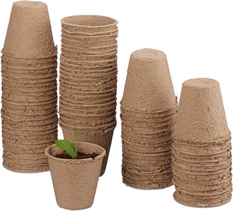 Kweekpotten in set biologisch afbreekbaar voor planten 80 stuks plantenpotten cellulose rond 8 cm beige