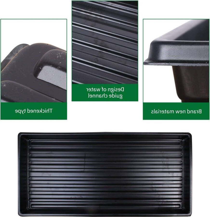 Kweekschalen 50 x 25 cm voor zaailingen tuinieren binnenshuis hydrocultuur microgroen tarwegras 10 stuks zwart Kweekbak