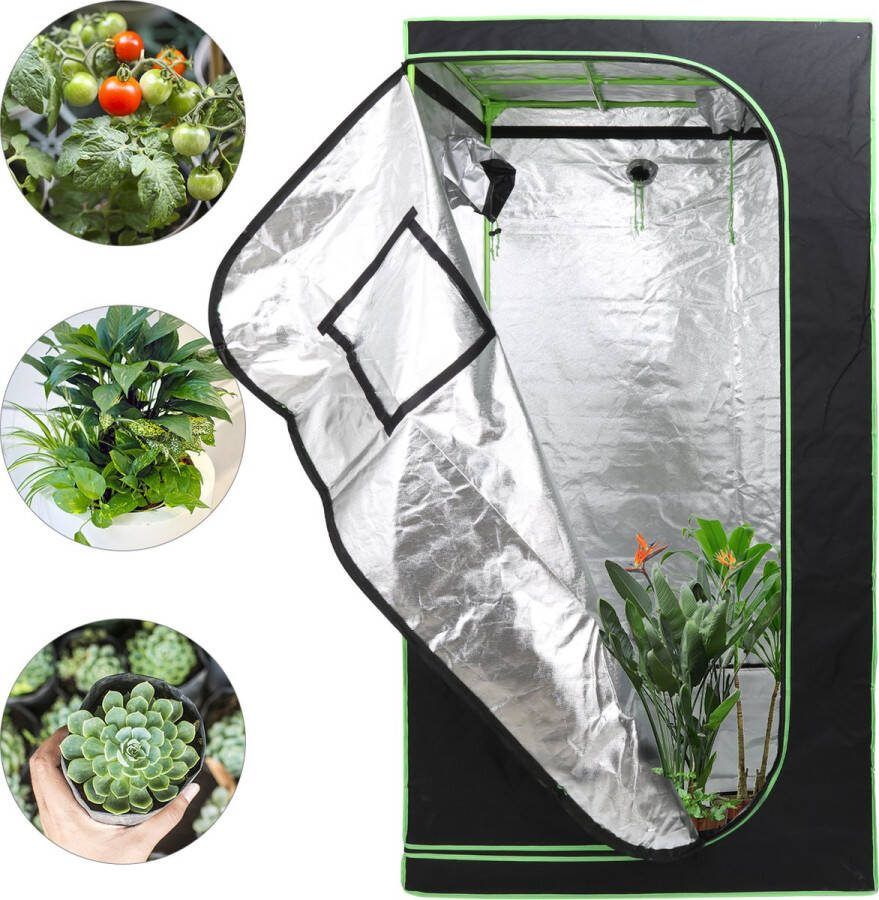 Kweektent in huis 100 x 100 x 200 cm Growtent Binnen Growbox om Planten te Kweken planten kweken Zwart&Groen 2-in-1 Kweekkast 600D Oxford Stof Planten Dark Room Greenhouse Waterdicht