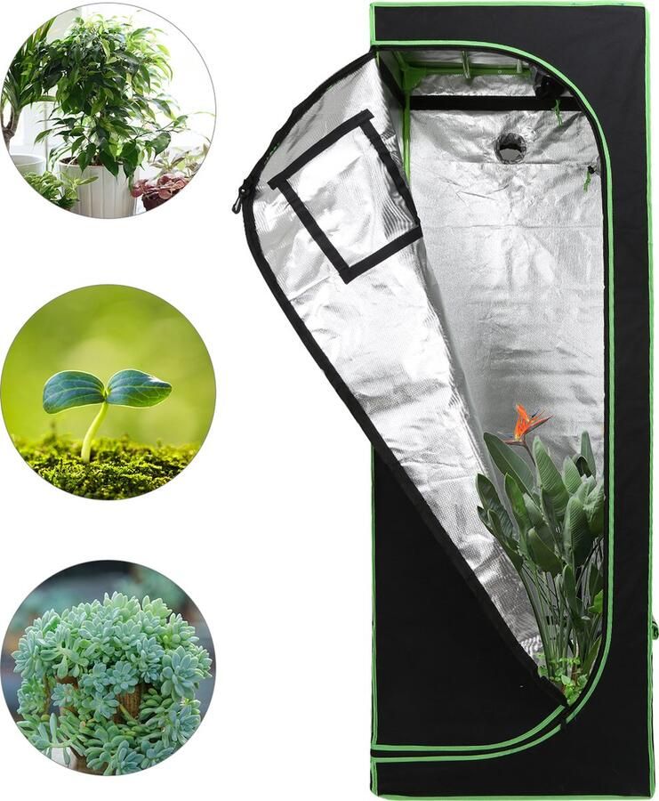 Kweektent in huis 60 x 60 x 180 cm Growtent Binnen Growbox om Planten te Kweken planten kweken Zwart&Groen 2-in-1 Kweekkast Planten Dark Room Greenhouse Waterdicht