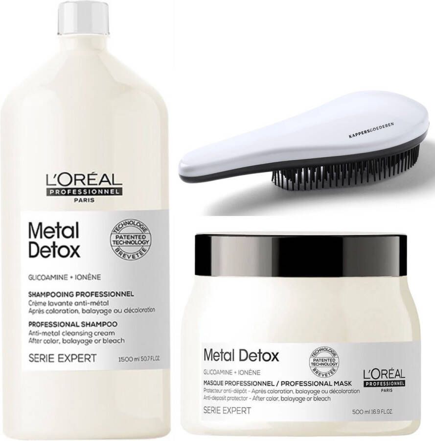 L Oréal Professionnel Metal Detox Set Groot Shampoo 1500ml + Masker 500ml + KG Ontwarborstel Serie Expert Giftset