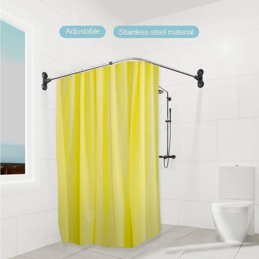 L-vormige douchestang badkamer gordijnroede hoek douchegordijnstang intrekbare badstang gebogen gordijnstang verstelbare douchegordijnhoekstangen met zuignap 102 x (118-180) cm