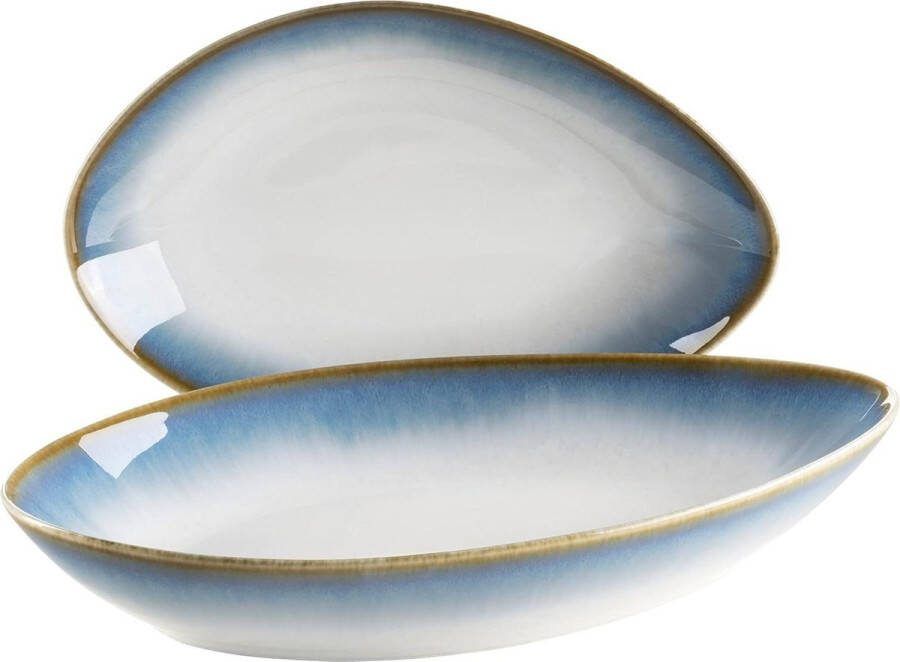 La Sinfonia serveerschalenset ovale keramische decoratieve schalen moderne vintage look blauw wit aardewerk keukenaccessoires