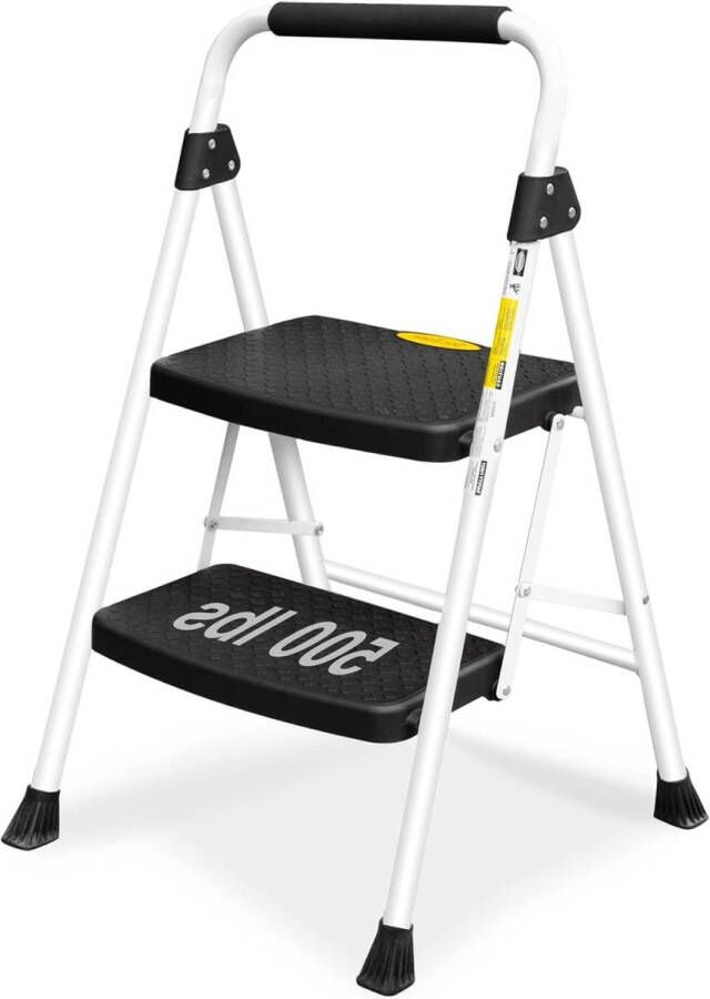 Ladder met 2 treden Opstapje met anti-slip pedaal Draagbaar en lichtgewicht Wit