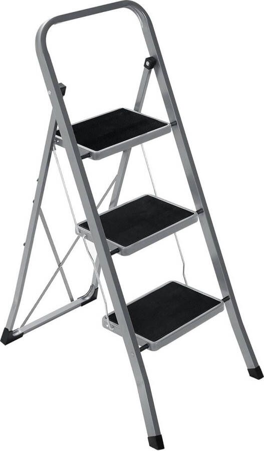 Ladder Vouwladder 3 sporten Sportbreedte 20 cm Antislip rubber Draagvermogen 150 kg Staal Grijs en zwart