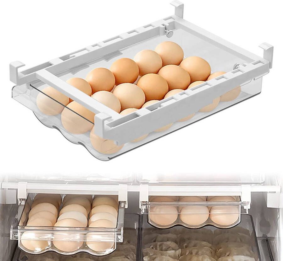 Lade-eierhouder koelkast met geleiderail en handgreep koelkastorganizer en bespaart de koelkastruimte ruimte voor maximaal 18 eieren (eierorganizer)