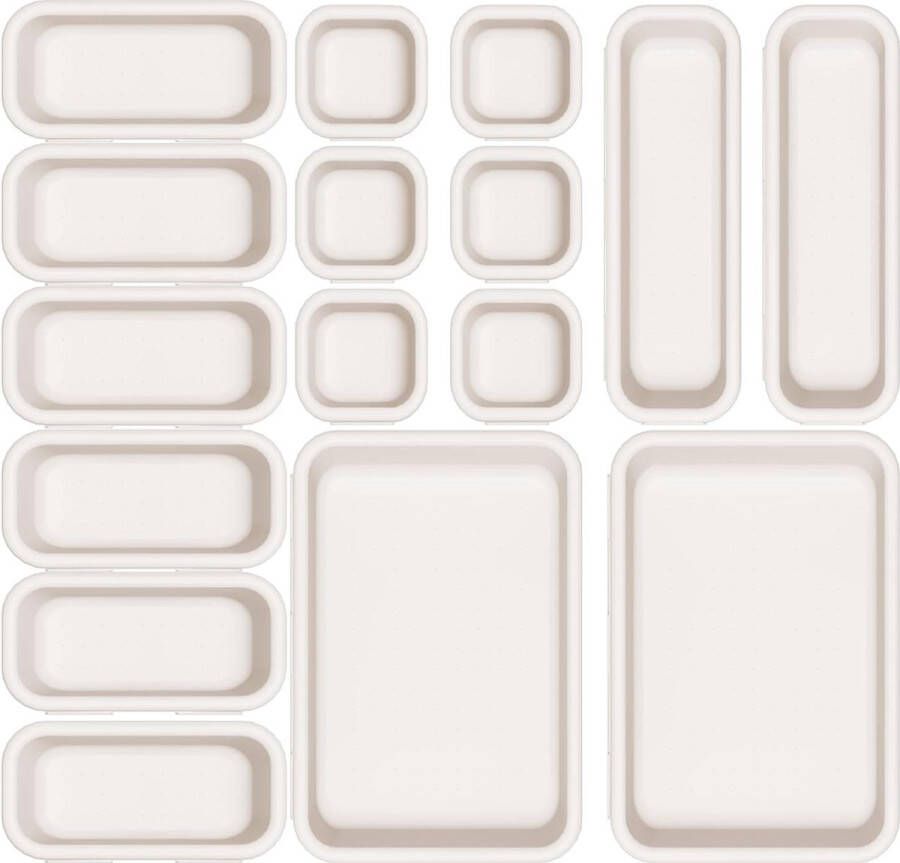 Lade-organizer 16 stuks opbergsysteem voor laden make-uptafel-organizer voor make-up badkamer keuken kantoor en thuis (beige)