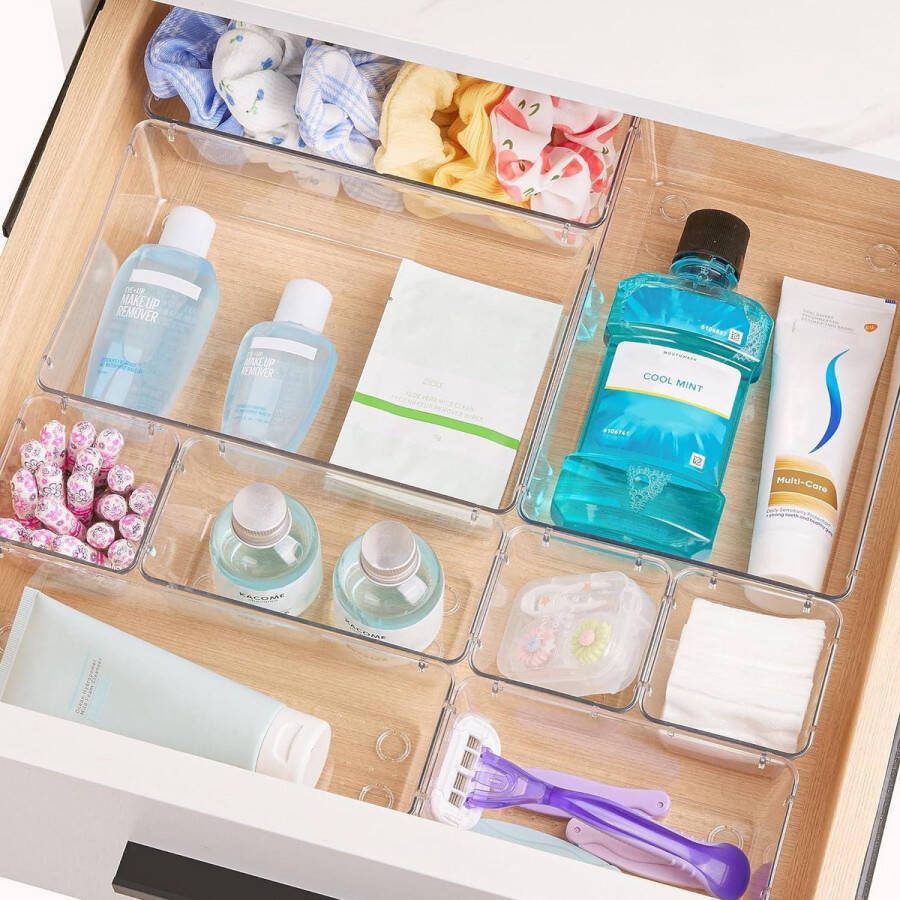 Lade Organizer 44 Pack Clear Plastic Opbergbakken voor Make-up Slaapkamer Keuken Gadgets Bureau Organizer
