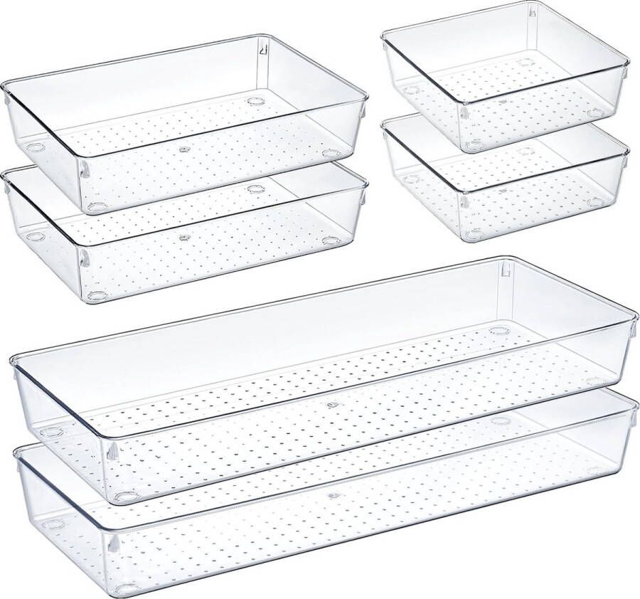 Lade-organizer 6-delige kaptafel-organizer in 3 maten lade-organizer make-up-organizer lade-organisatiesysteem voor bureau kantoor badkamer keuken transparant