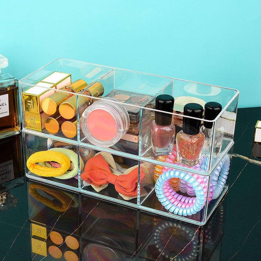 Lade-organizer acryl make-up organizer cosmetische opberger sieradendisplay voor bureau kledingkast badkamer wastafel werkblad transparant (3 + 3