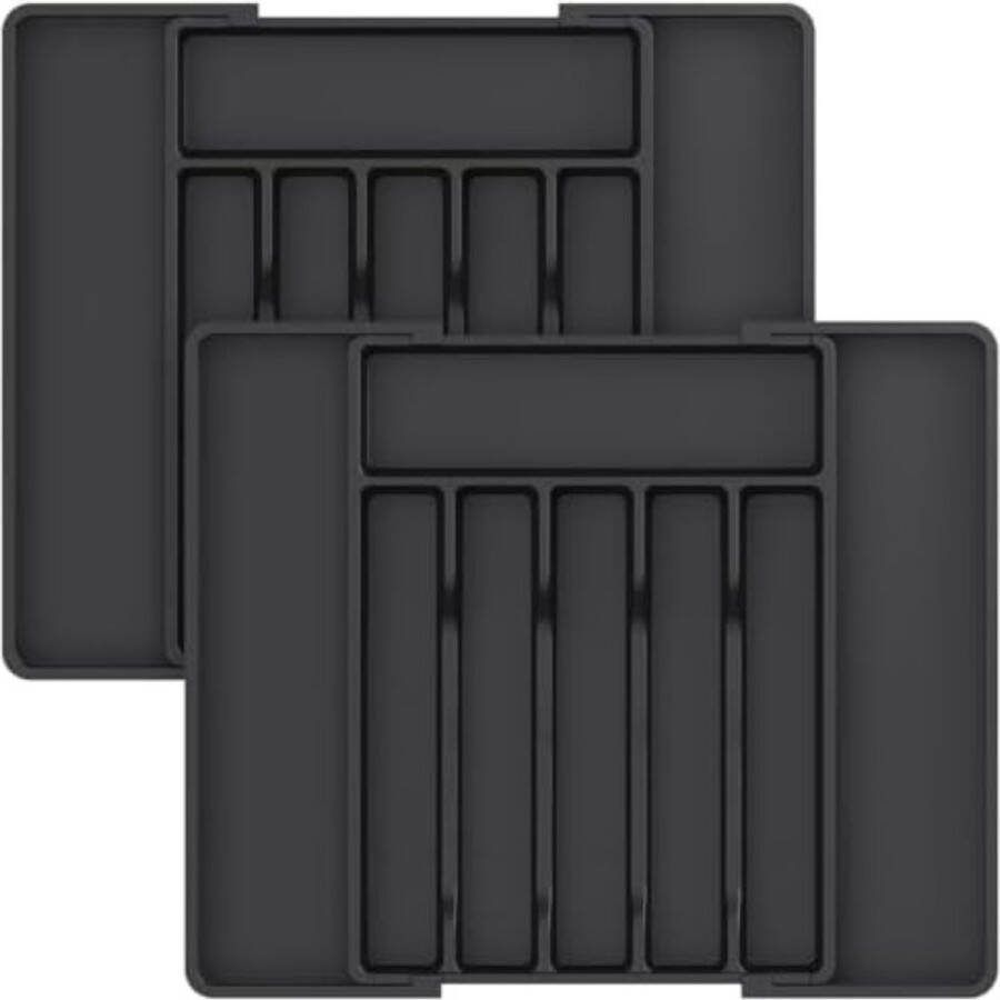 Lade organizer Bestekbakken kunststof 37 49 x 32 99 x 5 cm Zwart 2 stuk