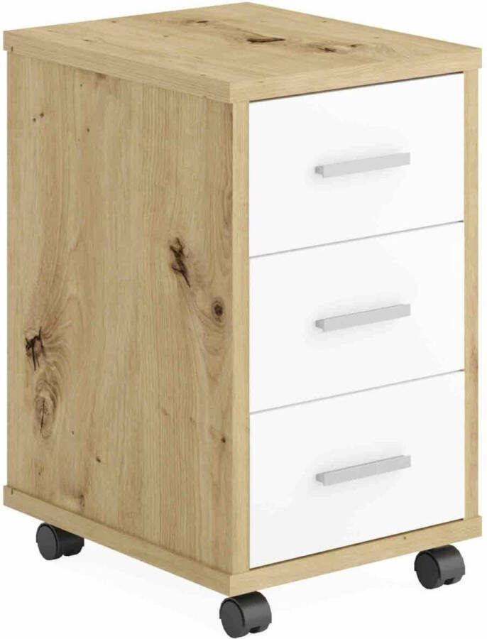 Ladeblok Colorado Eiken Wit Met wielen Met lades Breedte 35 cm Diepte 42 cm Hoogte 58.9 cm