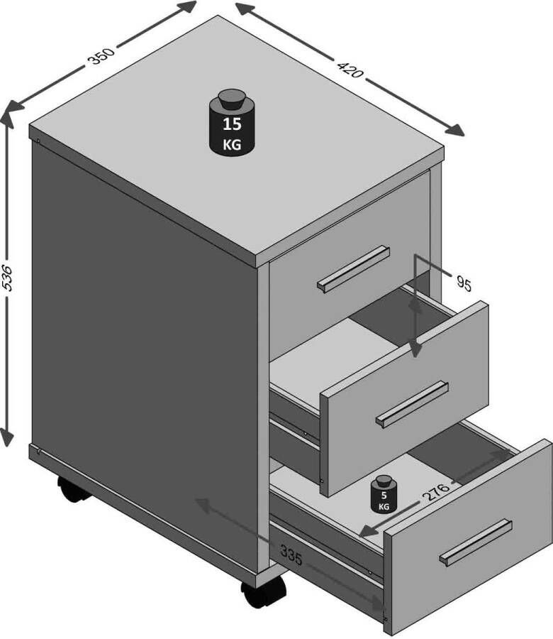 Ladeblok Colorado Wit Zandeiken Met wielen Met lades Breedte 35 cm Diepte 42 cm Hoogte 58.9 cm