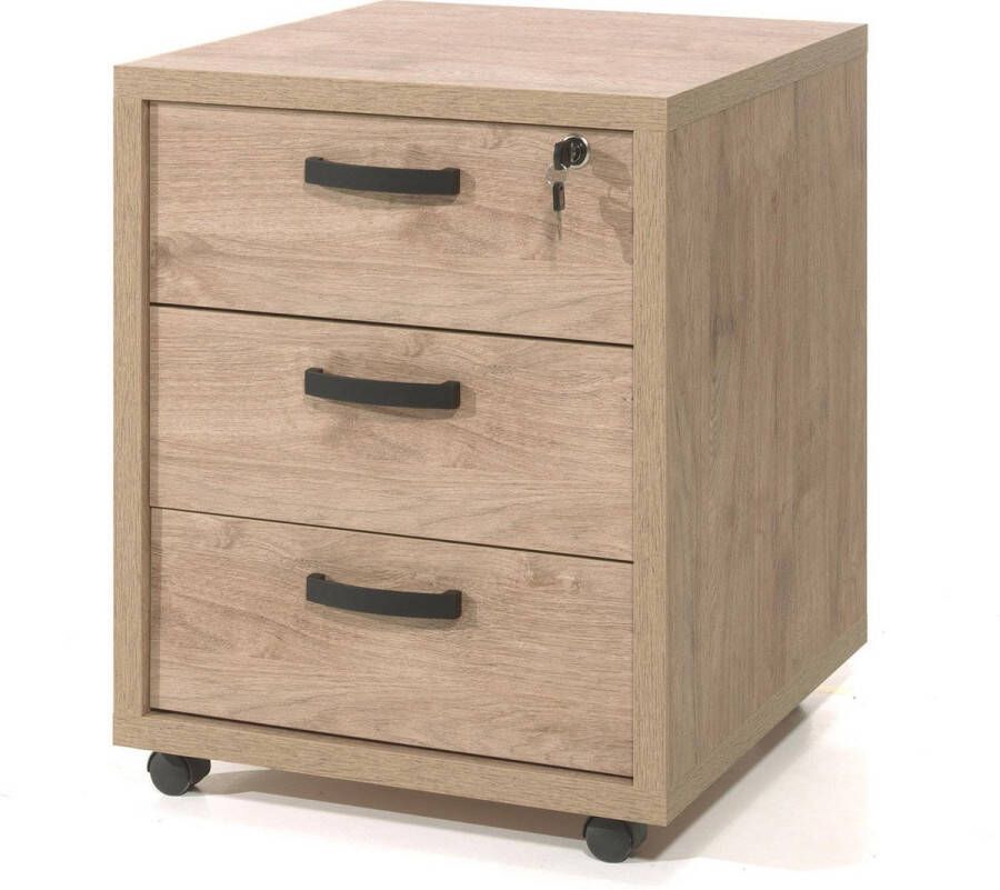 Ladeblok Edison Eiken Met wielen Met slot Met lades Breedte 52 cm Diepte 48 cm Hoogte 64 cm