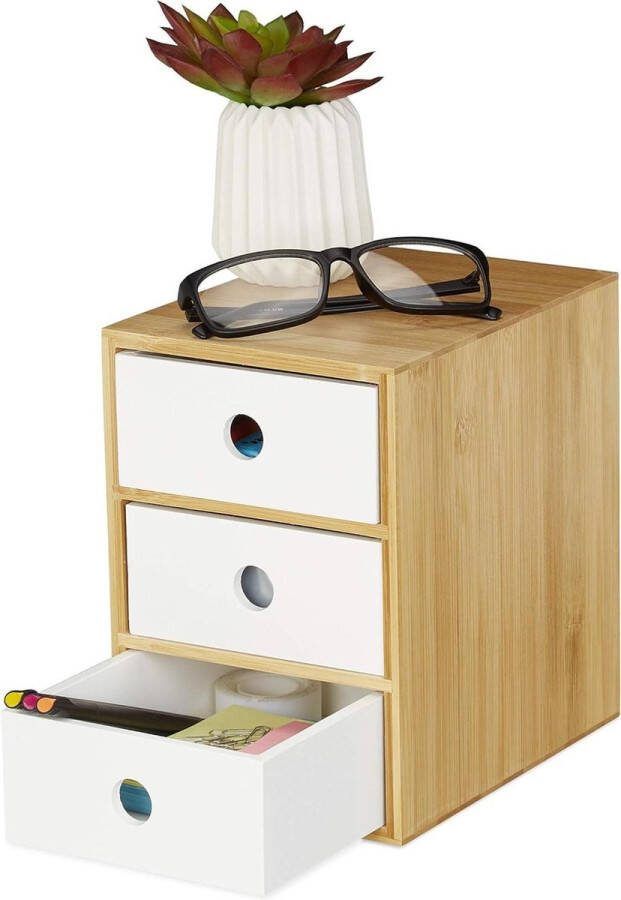 Ladeblok met 3 lades bamboe en MDF organizer 21 x 145 x 20 cm wit Ladeblok