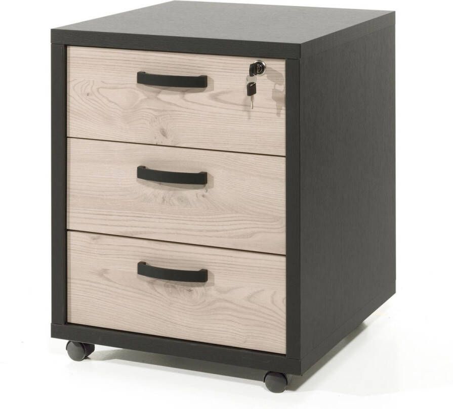 Ladeblok Spinoza Zwart Kastanje Met wielen Met slot Met lades Breedte 52 cm Diepte 48 cm Hoogte 64 cm