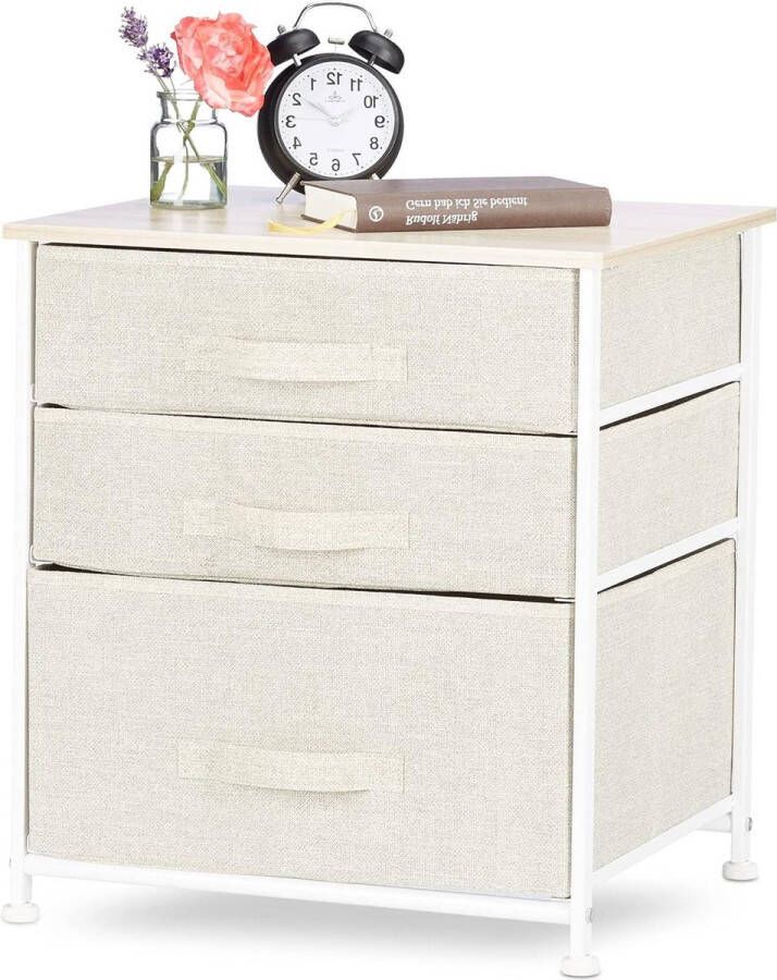 Ladekast 3 stoffen lades metaal hout ladeblok commode HxBxD 53x48x40 cm beige Ladeblok