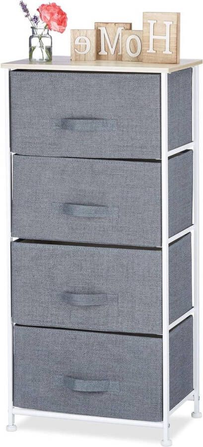 Ladekast 4 stoffen manden Grijs metaal en hout Universeel ladenblok 95x45x30 cm Ladeblok