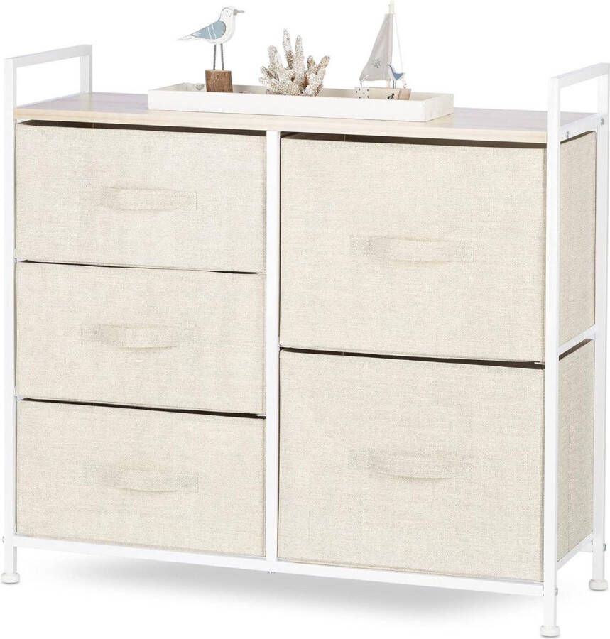 Ladekast 5 stoffen lades metaal hout ladeblok commode ladesysteem 775x83x29 cm beige Scandinavisch design Ladeblok