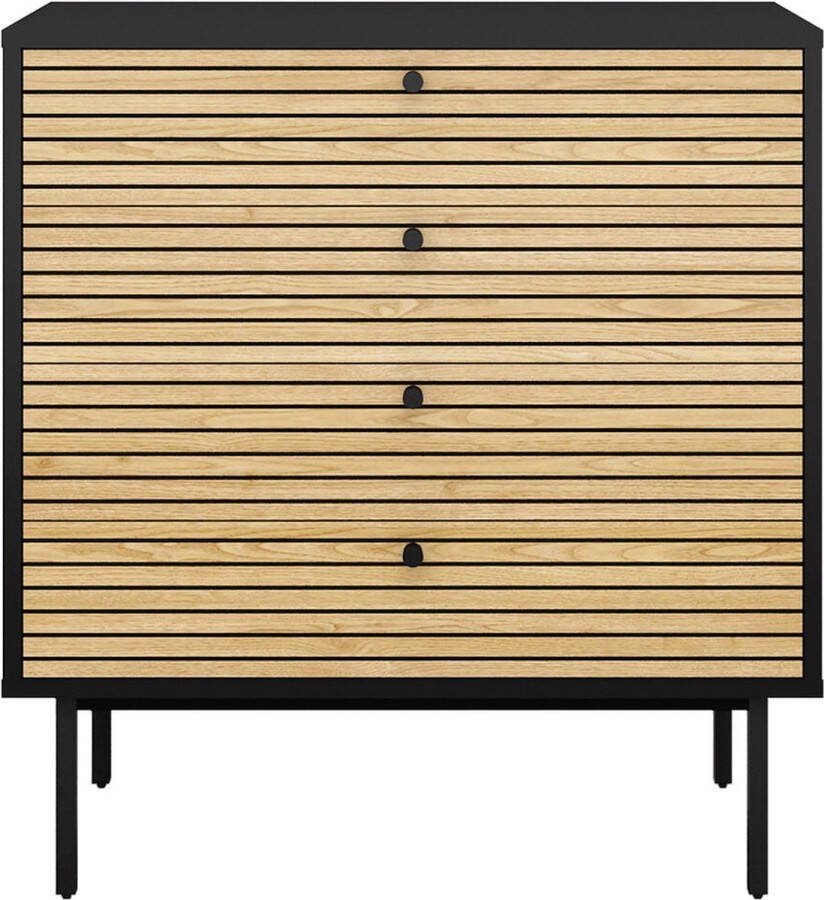 Ladekast Madeira Eiken Zwart MDF Breedte 80 cm Hoogte 85 cm Diepte 40 cm Met lades Zonder deuren