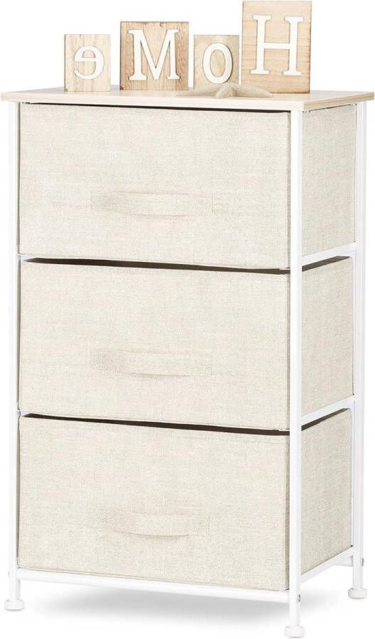 Ladekast met 3 stoffen lades Metaal en hout Ladeblok commode Beige Afmetingen HxBxD 73 x 45 x 30 cm Ladeblok