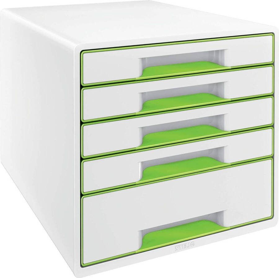 Ladekast met 5 lades CUBE wit groen A4 transparante lade-inzet WOW Ladeblok