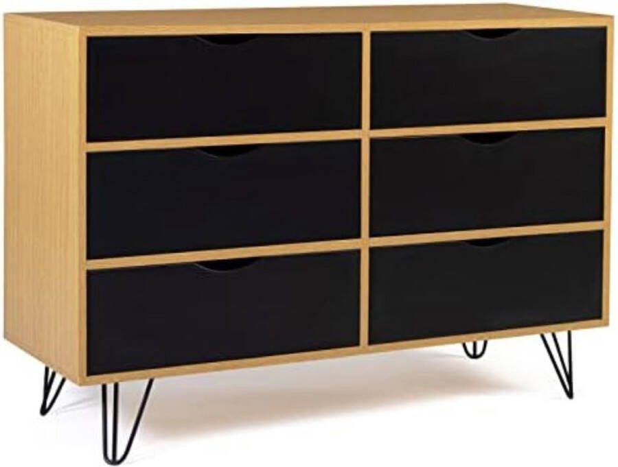 Ladekast met 6 laden vintage Noemi 110 cm hout pinvoet