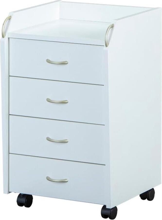 Ladekast met wieltjes en 4 laden rolcontainer archiefkast 40x36x65 cm Wit Ladeblok