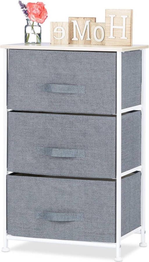Ladekast rek met 3 stoffen manden grijs metaal en hout 73 x 45 x 30 cm Ladeblok