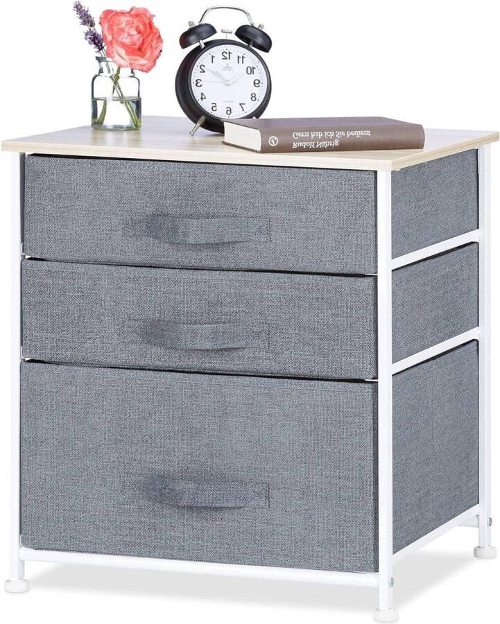 Ladekast rek met 3 stoffen manden grijs universeel ladenblok metaal hout 53x48x40 cm Ladeblok